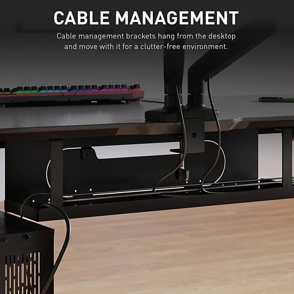 RS Gaming™ Chronos 66”W Height-Adjustable Gaming Desk with Integrated Power and Charging, Black, BIFMA Compliant