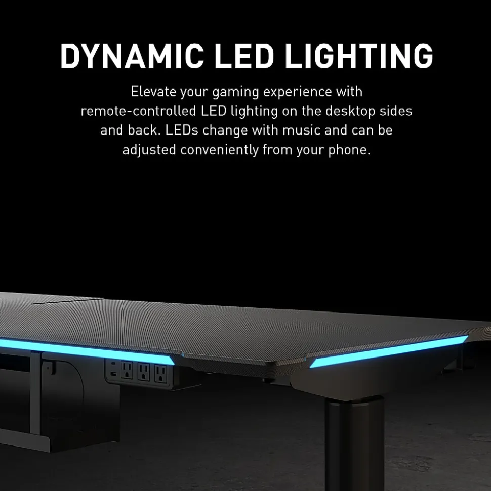 RS Gaming™ Chronos 66”W Height-Adjustable Gaming Desk with Integrated Power and Charging, Black, BIFMA Compliant
