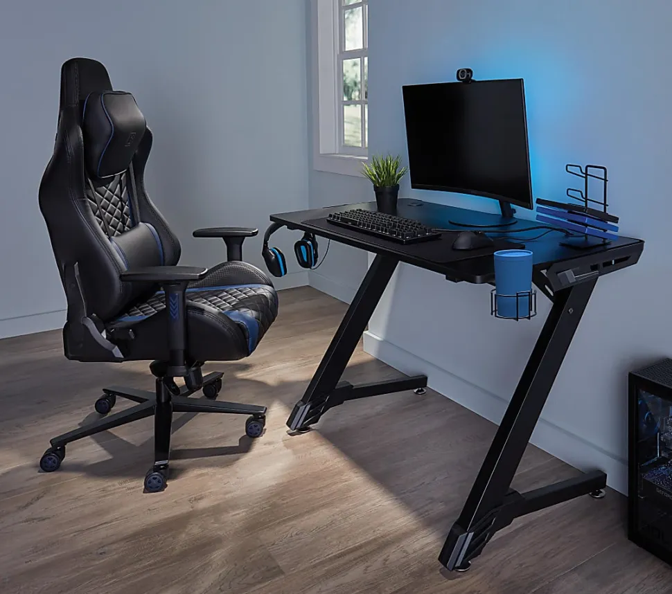 RS Gaming™ Davanti Vegan Leather High-Back Gaming Office Chair, Black/Blue, BIFMA Compliant
