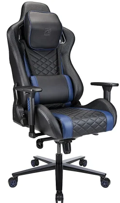RS Gaming™ Davanti Vegan Leather High-Back Gaming Office Chair, Black/Blue, BIFMA Compliant