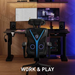 RS Gaming™ Eonix Ergonomic Mesh/Vegan Leather High-Back Active Chair & Footstool, Black/Blue, BIFMA Compliant