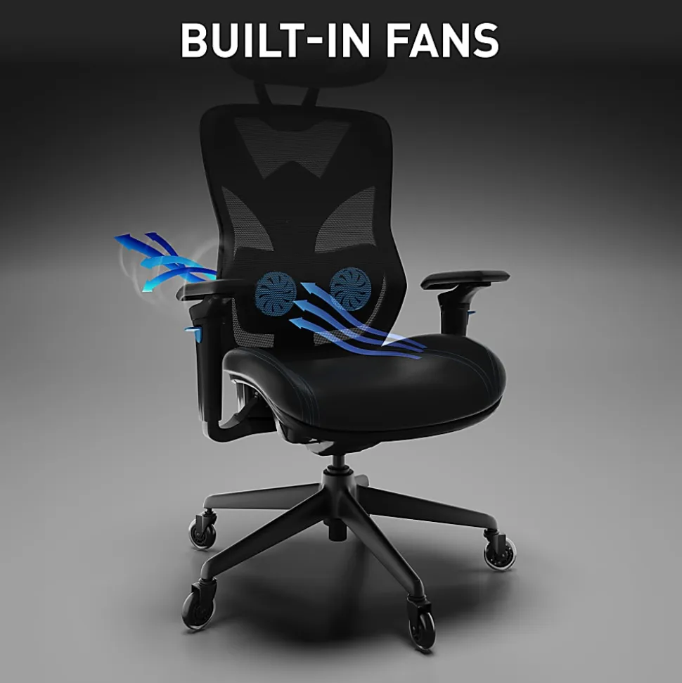 RS Gaming™ Eonix Ergonomic Mesh/Vegan Leather High-Back Active Chair & Footstool, Black/Blue, BIFMA Compliant