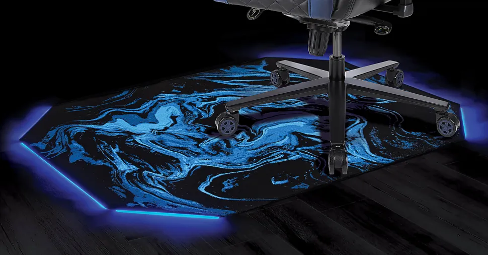 RS Gaming LED Gaming Chair Mat, 36" x 48", Black/Blue Swirl