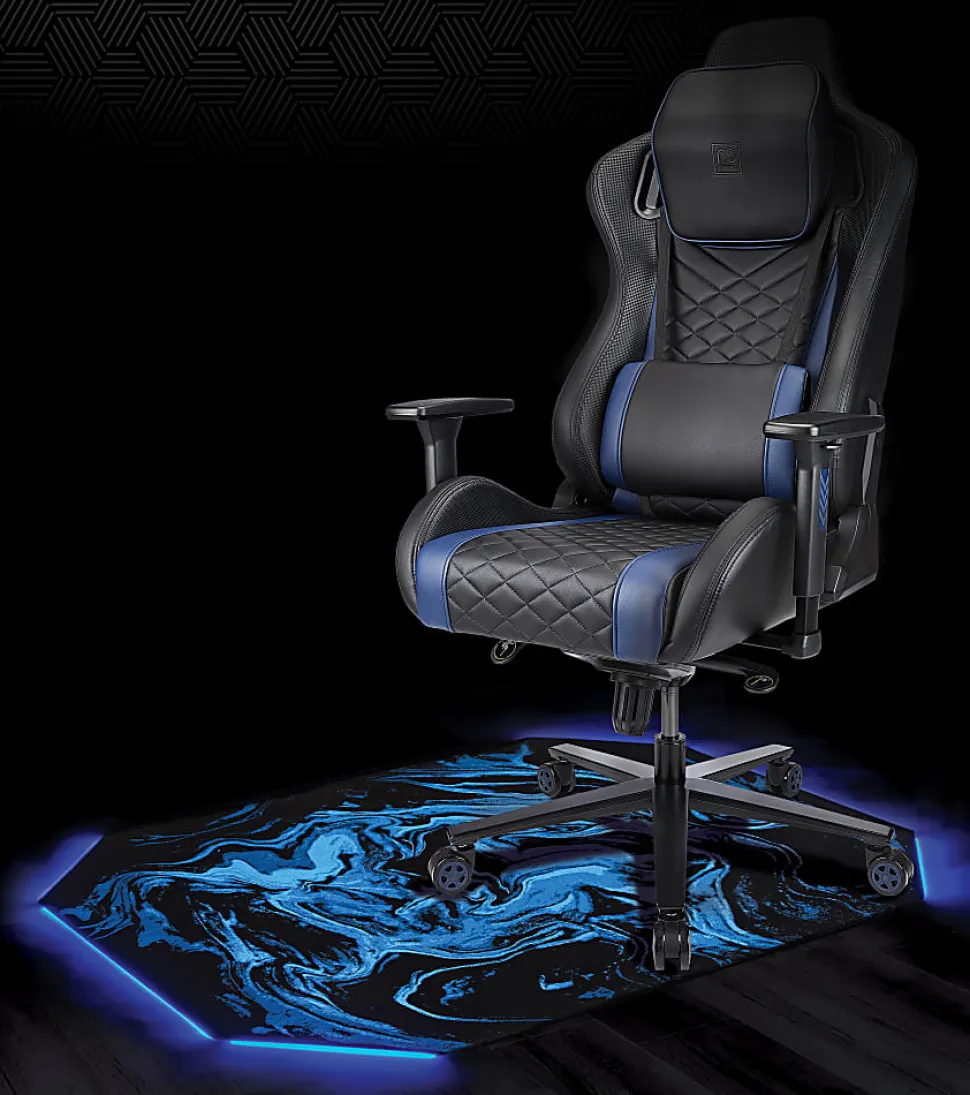 RS Gaming LED Gaming Chair Mat, 36" x 48", Black/Blue Swirl