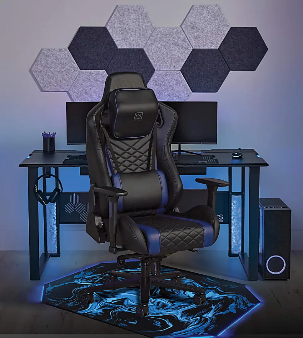 RS Gaming LED Gaming Chair Mat, 36" x 48", Black/Blue Swirl