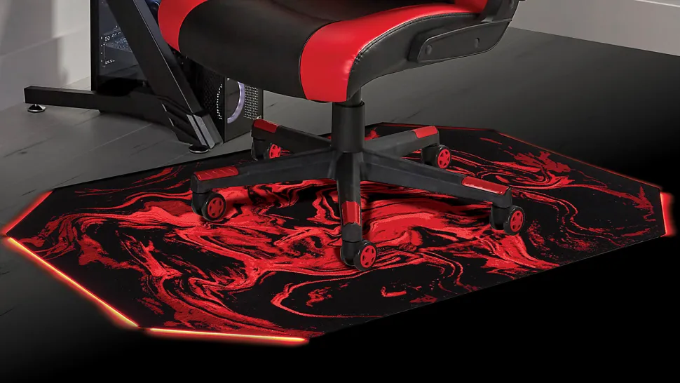 RS Gaming LED Gaming Chair Mat, 36" x 48", Black/Red Swirl