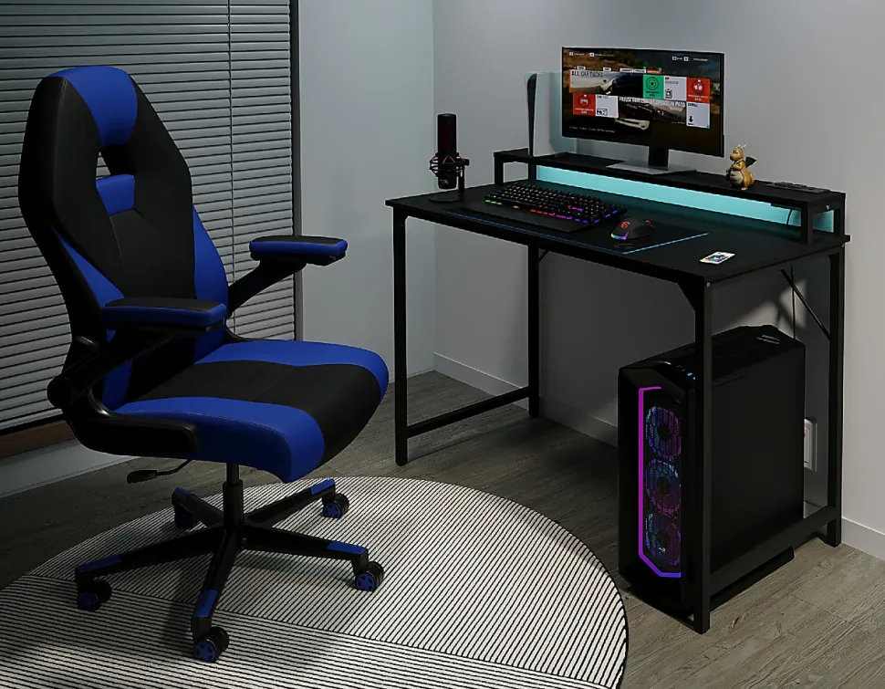 RS Gaming™ RGX Faux Leather High-Back Gaming Office Chair, Black/Blue, BIFMA Compliant