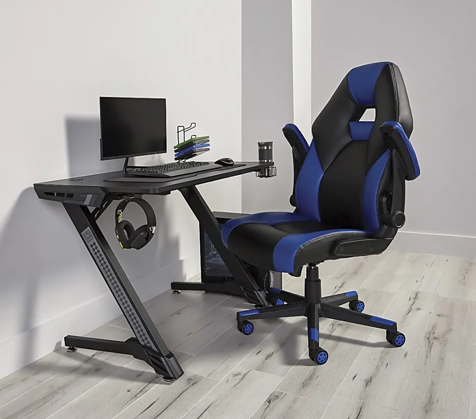 RS Gaming™ RGX Faux Leather High-Back Gaming Office Chair, Black/Blue, BIFMA Compliant