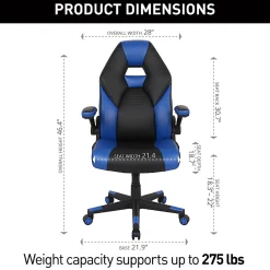RS Gaming™ RGX Faux Leather High-Back Gaming Office Chair, Black/Blue, BIFMA Compliant
