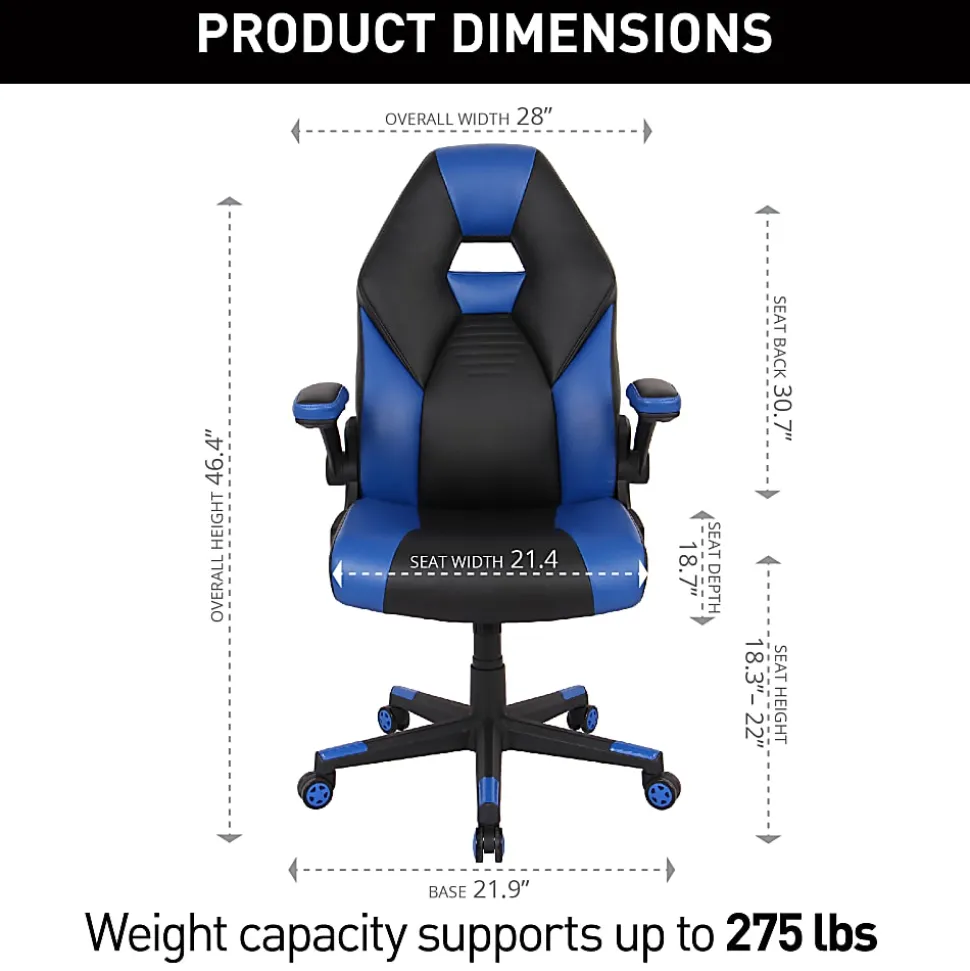 RS Gaming™ RGX Faux Leather High-Back Gaming Office Chair, Black/Blue, BIFMA Compliant