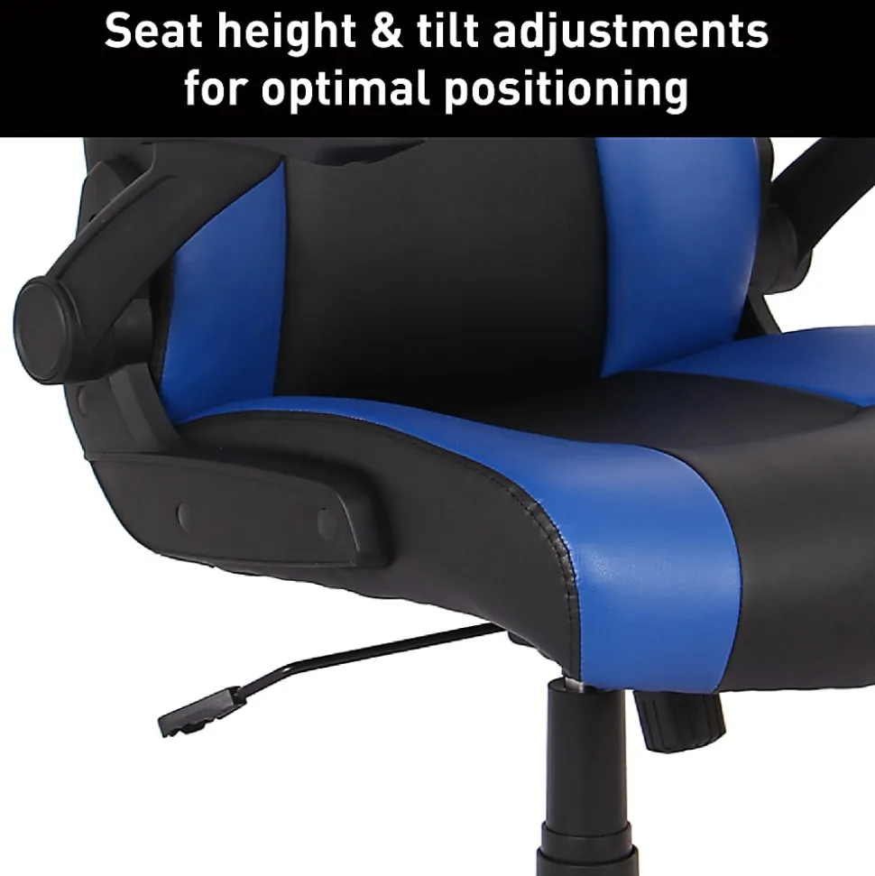 RS Gaming™ RGX Faux Leather High-Back Gaming Office Chair, Black/Blue, BIFMA Compliant