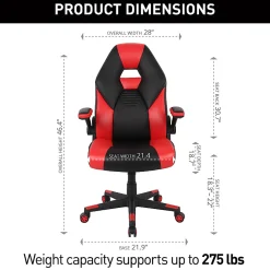 RS Gaming™ RGX Faux Leather High-Back Gaming Office Chair, Black/Red, BIFMA Compliant