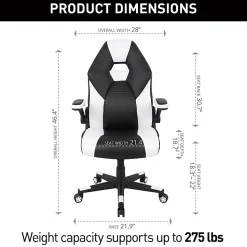 RS Gaming™ RGX Faux Leather High-Back Gaming Office Chair, Black/White, BIFMA Compliant