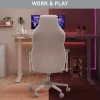 RS Gaming™ Saphira Ergonomic Fabric/Vegan Leather High-Back Gaming Chair With Footrest, Warm White, BIFMA Compliant