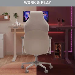 RS Gaming™ Saphira Ergonomic Fabric/Vegan Leather High-Back Gaming Chair With Footrest, Warm White, BIFMA Compliant