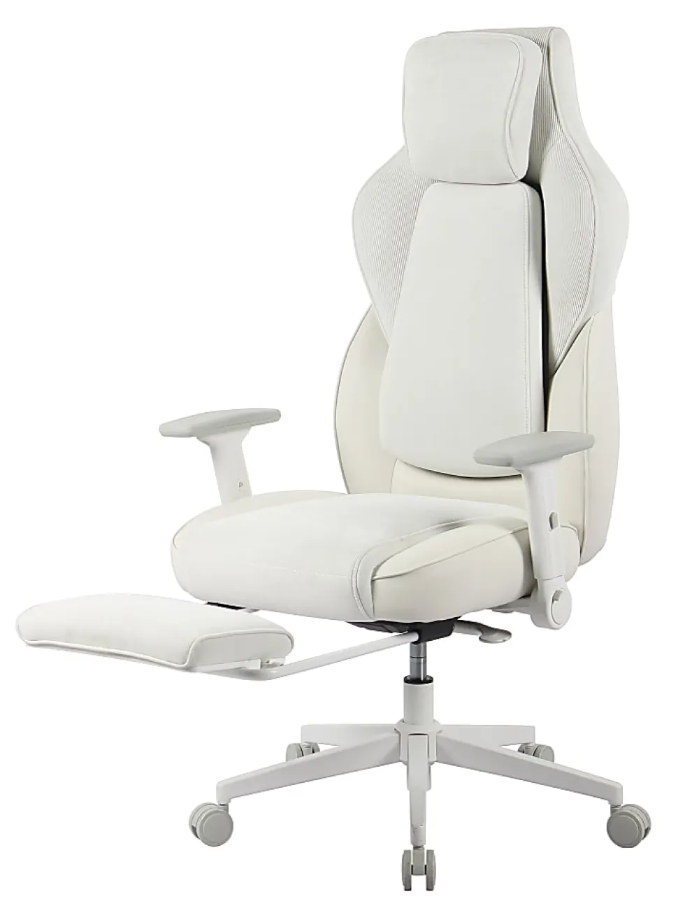 RS Gaming™ Saphira Ergonomic Fabric/Vegan Leather High-Back Gaming Chair With Footrest, Warm White, BIFMA Compliant