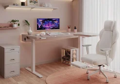 RS Gaming™ Saphira Ergonomic Fabric/Vegan Leather High-Back Gaming Chair With Footrest, Warm White, BIFMA Compliant