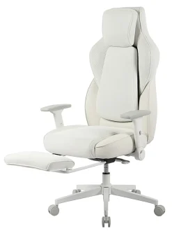 RS Gaming™ Saphira Ergonomic Fabric/Vegan Leather High-Back Gaming Chair With Footrest, Warm White, BIFMA Compliant