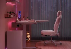 RS Gaming™ Saphira Ergonomic Fabric/Vegan Leather High-Back Gaming Chair With Footrest, Warm White, BIFMA Compliant