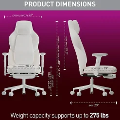 RS Gaming™ Saphira Ergonomic Fabric/Vegan Leather High-Back Gaming Chair With Footrest, Warm White, BIFMA Compliant