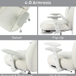 RS Gaming™ Saphira Ergonomic Fabric/Vegan Leather High-Back Gaming Chair With Footrest, Warm White, BIFMA Compliant