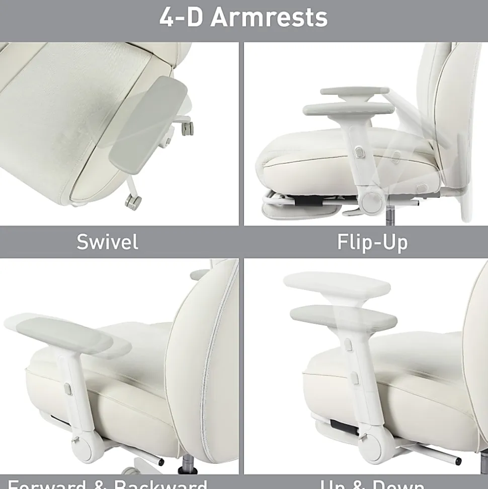 RS Gaming™ Saphira Ergonomic Fabric/Vegan Leather High-Back Gaming Chair With Footrest, Warm White, BIFMA Compliant