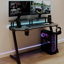 RS Gaming™ Venno 2.0 RGB Gaming Computer Desk with Hutch & Integrated Power, Black, BIFMA Compliant