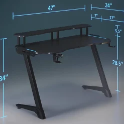 RS Gaming™ Venno 2.0 RGB Gaming Computer Desk with Hutch & Integrated Power, Black, BIFMA Compliant