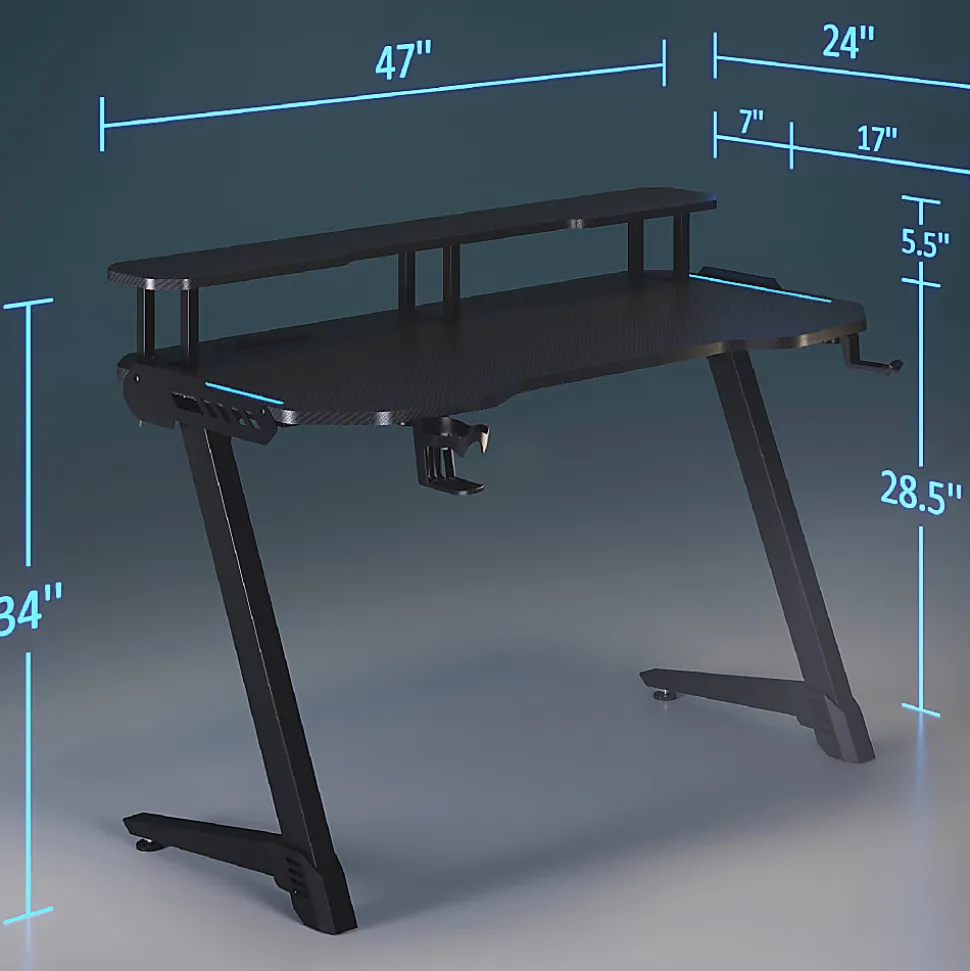 RS Gaming™ Venno 2.0 RGB Gaming Computer Desk with Hutch & Integrated Power, Black, BIFMA Compliant