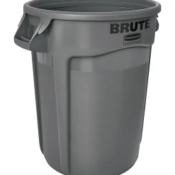 Rubbermaid Commercial Brute 32-Gallon Vented Containers, 32 gal Capacity, Round, , 27.3"H x 21.9" Diameter, Plastic, Gray, 6 / Carton