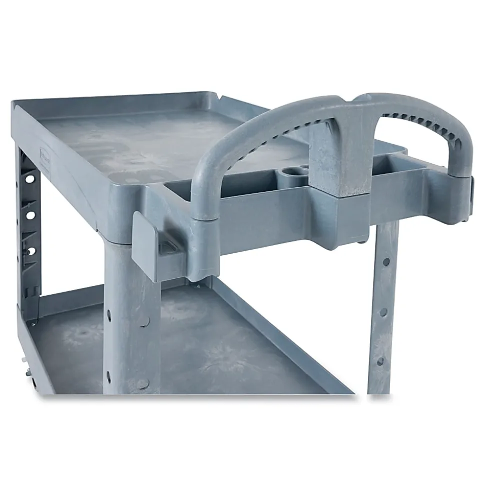 Rubbermaid® Commercial BRUTE Heavy-Duty Ergo Handle Utility Cart, Plastic, 2 Shelves, 750 lb Capacity, 26" x 55" x 33.25", Gray