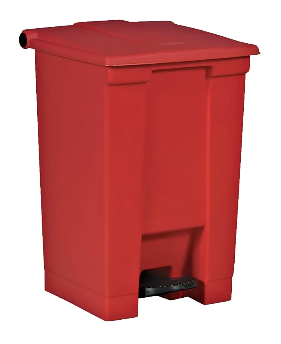Rubbermaid Commercial Step On Container - Step-on Opening - Overlapping Lid - 12 gal Capacity - Touchless/Manual - Bacteria Resistant, Puncture Resistant, Heavy Duty, Pedal Control - 21.1" Height x 15.7" Width x 16.3" Depth - Plastic - Red - 1 Each