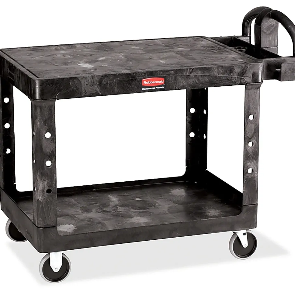 Rubbermaid 4525 HD 2-Shelf Utility Cart Flat Shelf (Med) - 2 Shelf - Push Handle Handle - 500 lb Capacity - FG452500BLA