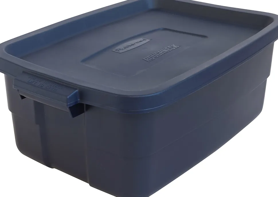 Rubbermaid® Roughneck Tote With Lid, 10 Gallons, 8-7/8"H x 15-7/8"W x 23-7/8"D, Dark Indigo Metallic