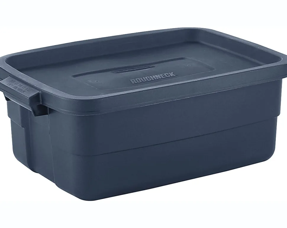 Rubbermaid® Roughneck Tote With Lid, 10 Gallons, 8-7/8"H x 15-7/8"W x 23-7/8"D, Dark Indigo Metallic