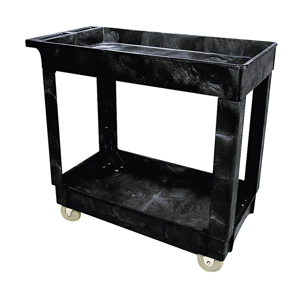 Rubbermaid® 2-Shelf Service/Utility Cart, 31 1/4"H x 16"W x 34"D, Black