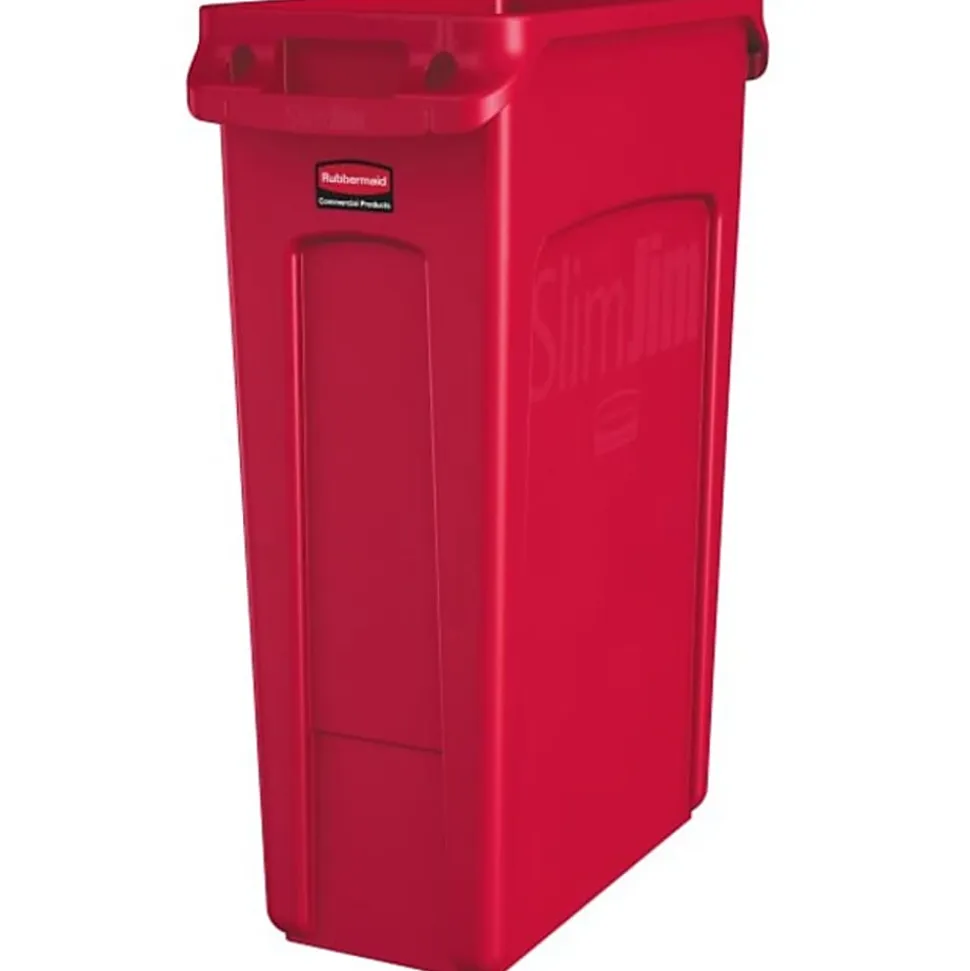 Rubbermaid® Slim Jim Rectangular Polyethylene Vented Waste Receptacle, 23 Gallons, Red