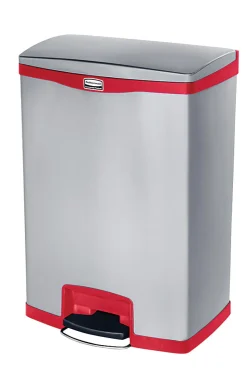 Rubbermaid® Slim Jim Rectangular Plastic Wastebasket, Step-On, 24 Gallons, Stainless