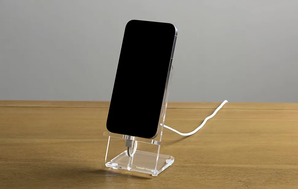 Russell & Hazel Acrylic Phone Dock, 6”H x 3-3/8”W x 3”D, Clear