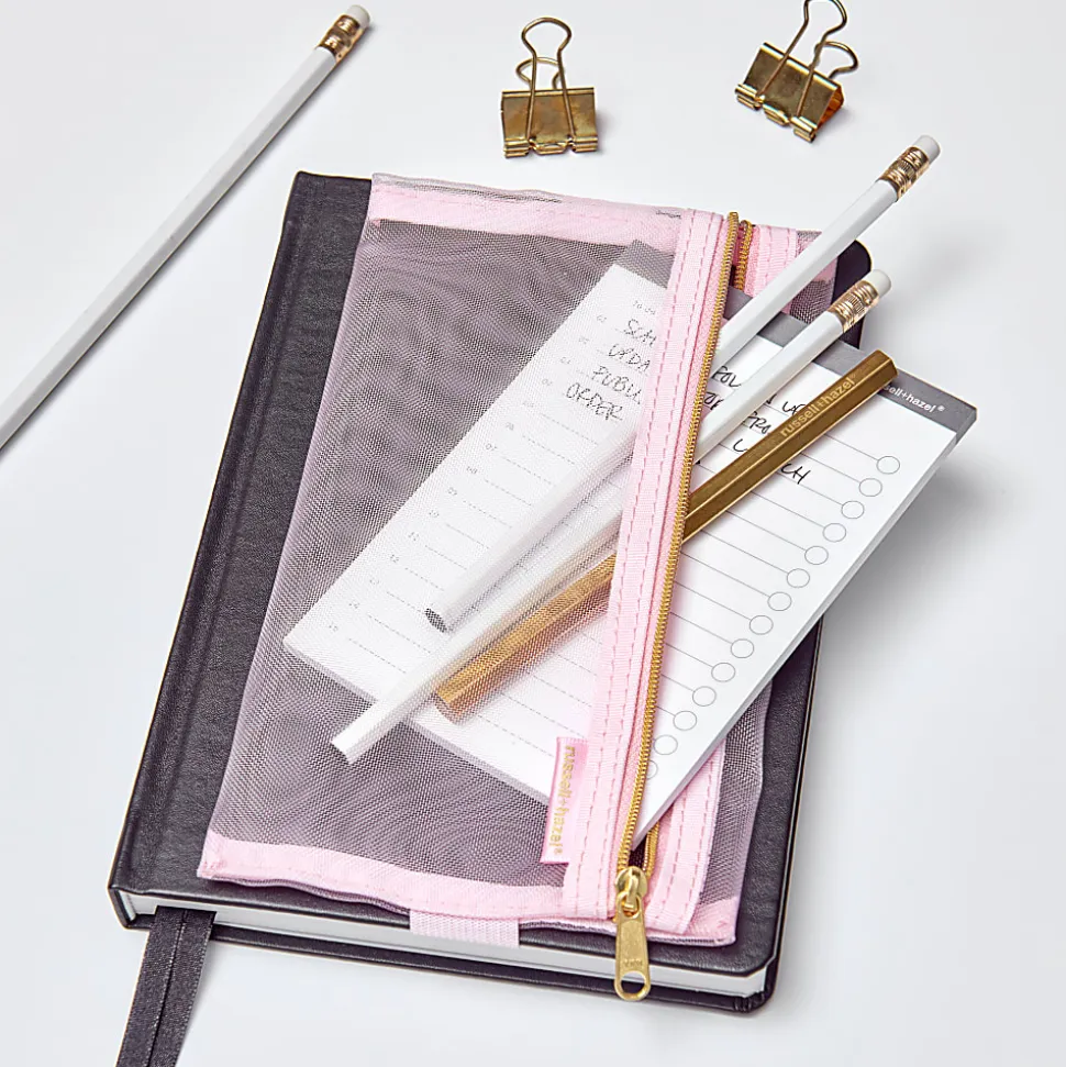 Russell & Hazel Mesh Pencil Case, 8-1/2” x 5”, Blush