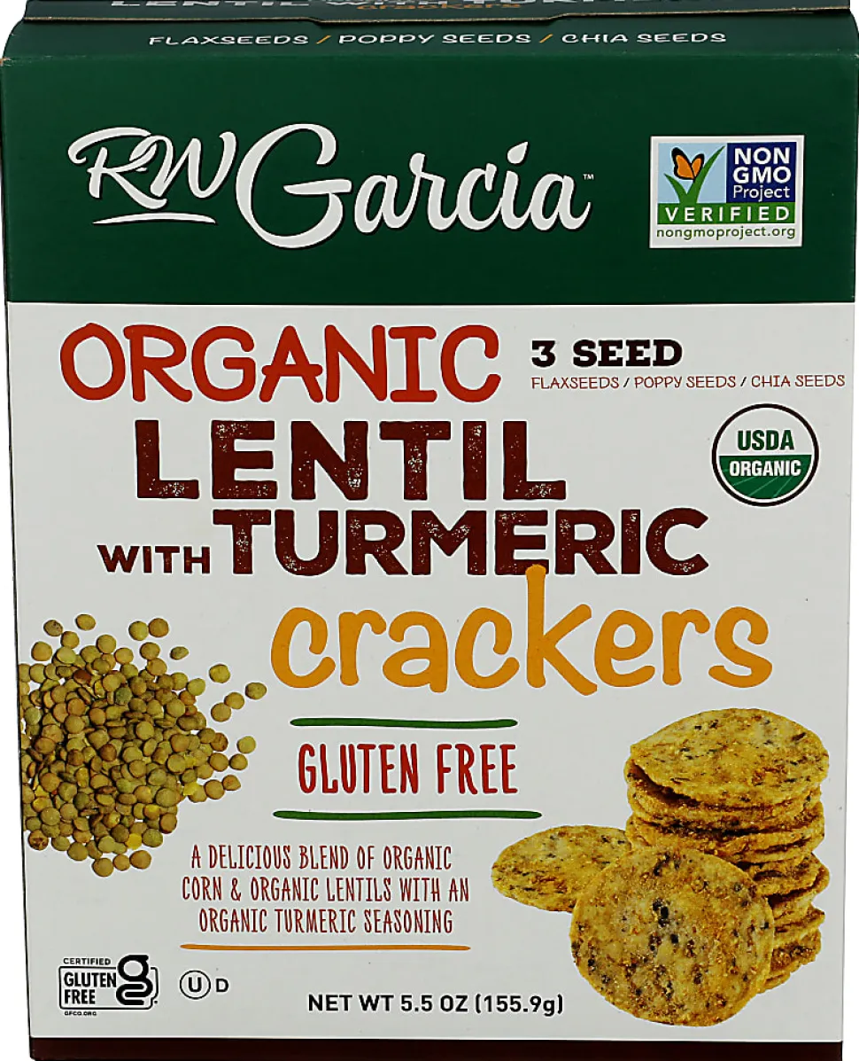 RW Garcia Organic Crackers, Lentil With Turmeric, 5.5 Oz, Total Qty 6