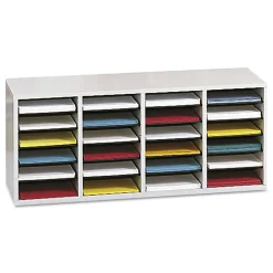 Safco® Adjustable Wood Literature Organizer, 16 3/8"H x 39 3/8"W x 11 3/4"D, 24 Compartments, Gray