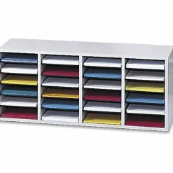 Safco® Adjustable Wood Literature Organizer, 16 3/8"H x 39 3/8"W x 11 3/4"D, 24 Compartments, Gray