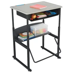 Safco® AlphaBetter® Adjustable-Height Stand-Up Desk, with Book Box, 28" x 20" Top, Beige/Black