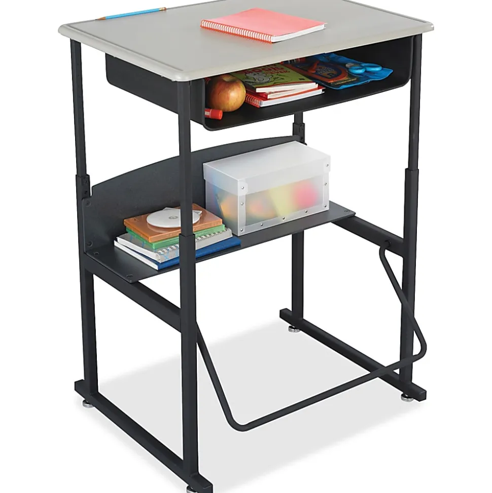 Safco® AlphaBetter® Adjustable-Height Stand-Up Desk, with Book Box, 28" x 20" Top, Beige/Black