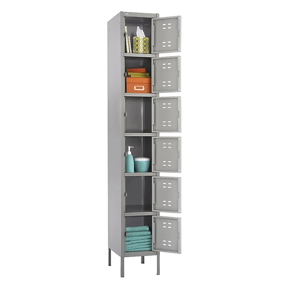 Safco® 6-Box Single-Column 2-Tone Locker With Legs, 78"H x 18"W x 12"D, Gray