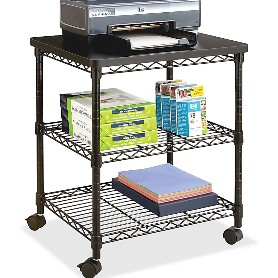 Safco Deskside Wire Machine Stand, 200 lb Load Capacity, 2 x Shelf(ves), 27"H x 24"W x 20"D, Steel, Black