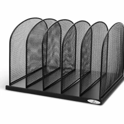 Safco Mesh Desk Organizers, 5 Compartment(s), 2", 8.3"H x 12.5"W x 11.3"D, Desktop, Black, Steel, 1Each