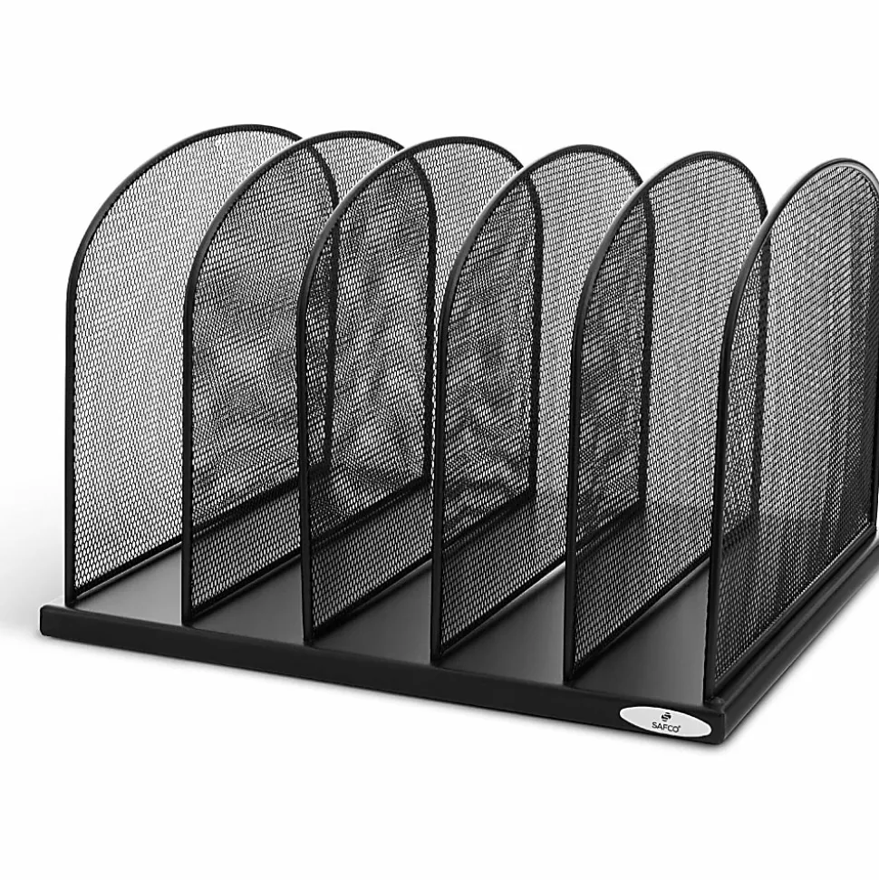 Safco Mesh Desk Organizers, 5 Compartment(s), 2", 8.3"H x 12.5"W x 11.3"D, Desktop, Black, Steel, 1Each