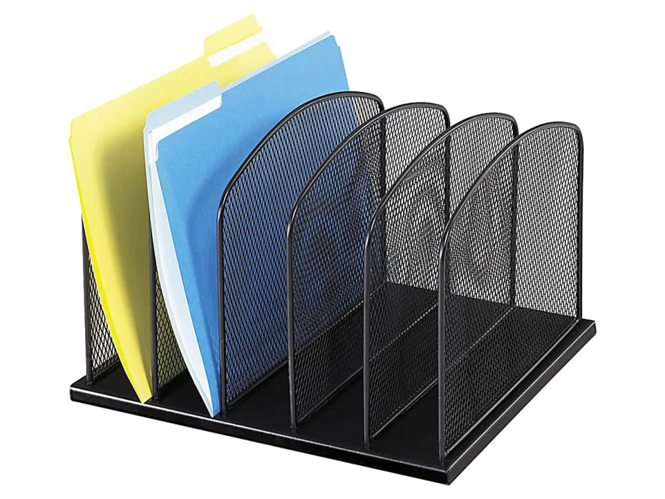 Safco Mesh Desk Organizers, 5 Compartment(s), 2", 8.3"H x 12.5"W x 11.3"D, Desktop, Black, Steel, 1Each